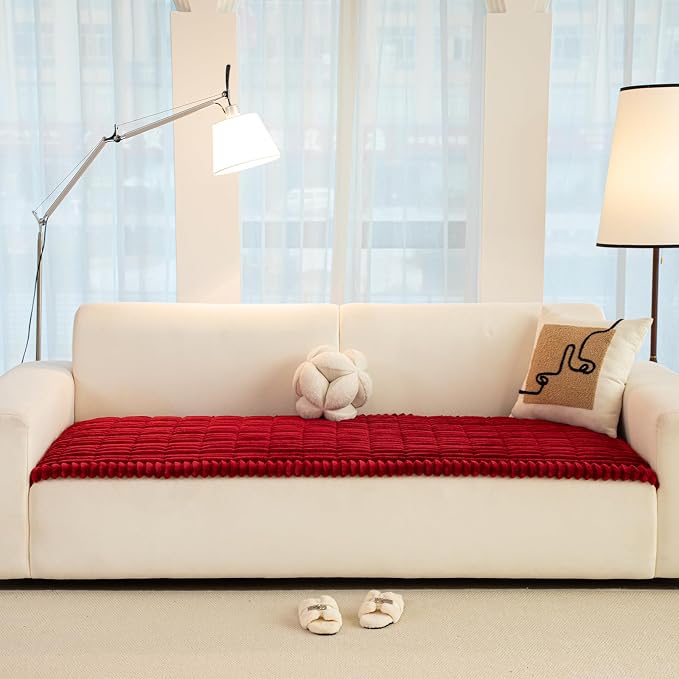 Christmas Faux Fur Plush Dog Couch Cover, 3D Stripe Fuzzy Sofa Covers, Non-Slip Fluffy Dog Bed Cover Pet Blanket, Washable Furniture Protector for Puppy Cat (Red,35"x63") - Image 2
