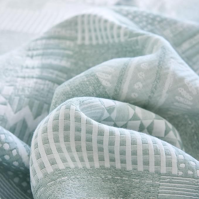 DREAMINGO Vintage Patchwork 3-Layer Gauze Geometric Jacquard Sofa Cover, Farmhouse Couch Cover Blanket for 3 Seater, Living Room Washable Furniture Protector, Mint Green, 91"x150" - Image 6