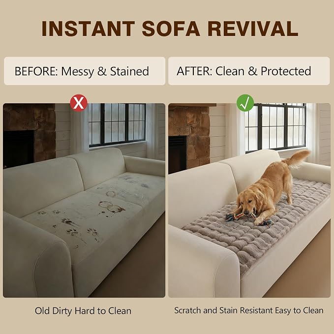 OHSIO Couch Cover for Pets Plush, Non Slip Cozy Sofa Cover Pet Friendly, Soft Thick Fuzzy Sofa Slipcovers for 3 Cushions Washable Couch Sofa Funiture Protector(Light Brown,27.6'' x 82.6'') - Image 8