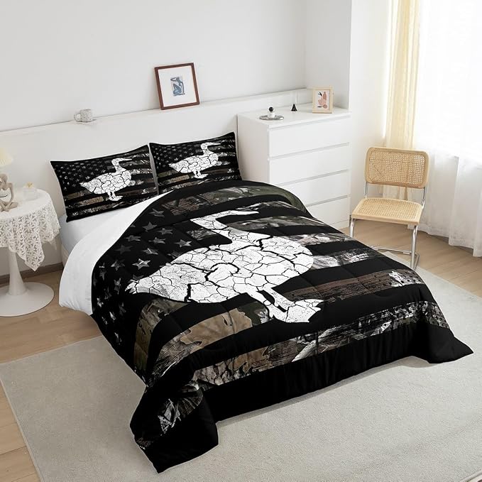 Manfei Duck Bedding Set for Kids Boys Girls Camouflage Animal Pattern Farmhouse Style All Season Cozy Comforter Set King Size Retro Leaves Branch Plant Duvet Set Home Decor，2 Pillowcases - Image 4