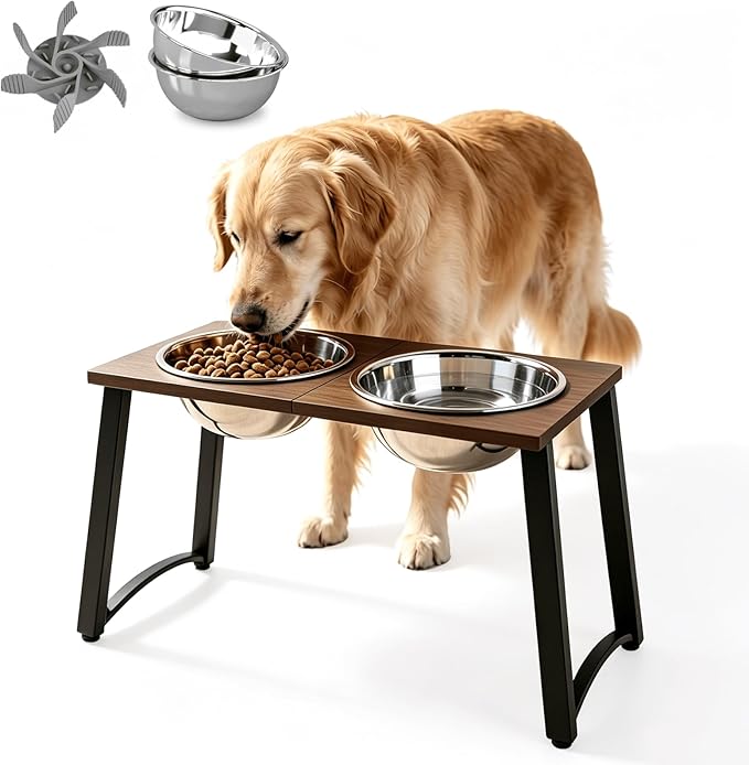 Elevated Dog Bowls for Large Dogs with Slow Feeder, 2 Stainless Steel Dog Bowls -101oz, 16.5" Tall Raised Dog Food Water Bowl Stand for Large Breed, Extra Large Dogs by TIDANT