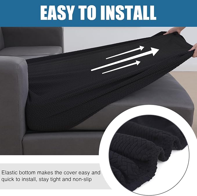 Smiry Waterproof Couch Cushion Covers, L Shape Sectional Couch Covers | Stretch Jacquard Chaise Lounge Sofa Slipcover, Washable Elastic Furniture Protector for Pets, Chaise, Black - Image 4