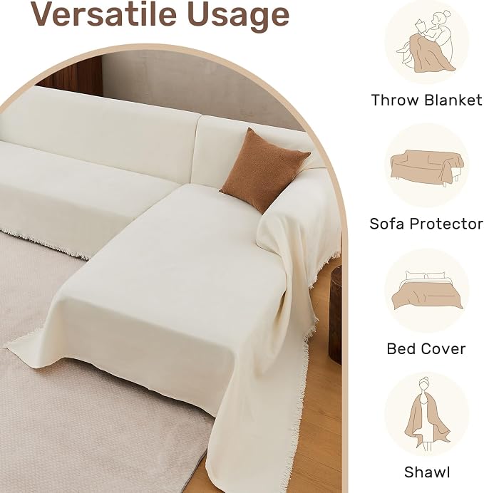2 Pieces Sectional Couch Covers L Shaped Cover XL Cream White | Thick Washable Fabric for L Shaped Sectional Sofa, Anti-Pet Hair, Stain & Wear Resistant, Easy Care & Installation - Image 6