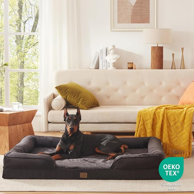 Bedfolks Orthopedic Dog Bed XXL, Waterproof Dog Sofa Bed for Giant Dogs, Egg Foam Pet Couch Bed with Removable Washable Cover and Nonslip Bottom, Black - Image 8