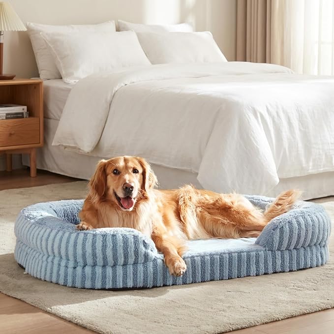 MIXJOY Orthopedic Dog Beds Large Sized Dog,Extra Large Washable Dog Bed Waterproof Oval Dogs Bed with Removable Cover,Egg-Crate Foam Big Pet Bed Couch with Bolster,Non-Slip Bottom,XL 42"X32",Blue - Image 8