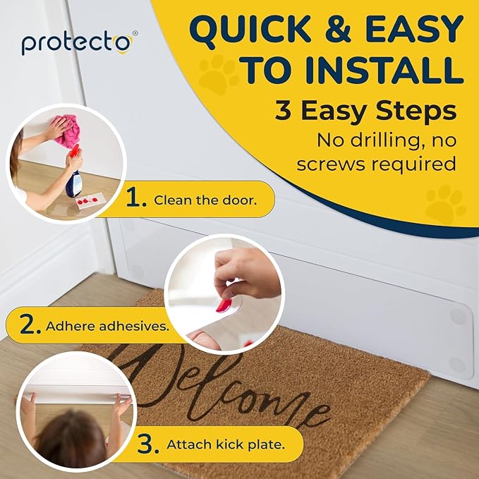 PROTECTO 2-Pack Door Protector from Dog Scratching, 30x6 - Door Guard | Clear Self-Adhesive Kick Plate, Cat & Dog Scratch Shield - Bottom of Door, Interior & Exterior, Window & Sliding Doors - Image 3