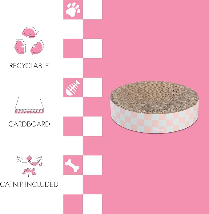 CSR1010E Nelson 20.13" Modern Cardboard Round Bowl Cat Scratcher with Catnip, Strawberry Milkshake - Image 4