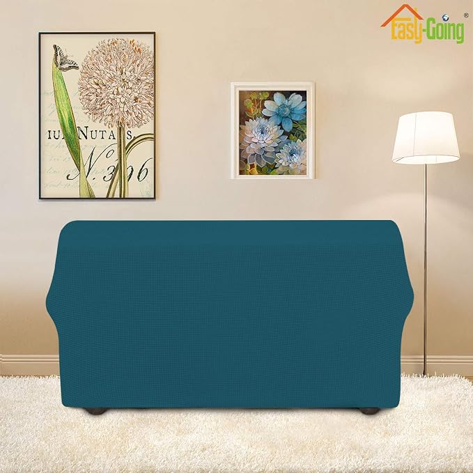 Easy-Going Stretch Loveseat Couch Covers Washable Peacock Blue | 1-Piece Loveseat Covers for 2 Cushion Couch Furniture Protector RV Sofa Slipcover Soft with Bottom for Kids Pets - Image 4