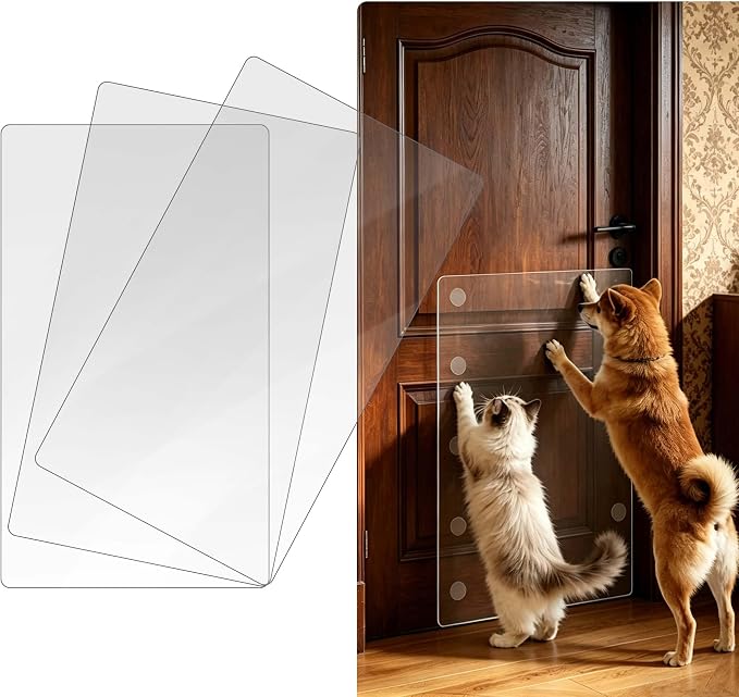 KEBE Door Scratch Protector, Large 36" x 24" & 0.8mm Thick Heavy Duty Anti-Scratch Shield, Clear Door Guard with Strong Removable Adhesive, Easy-to-Install Dog Cat Scratch Guard for Indoors Outdoors by KEBE