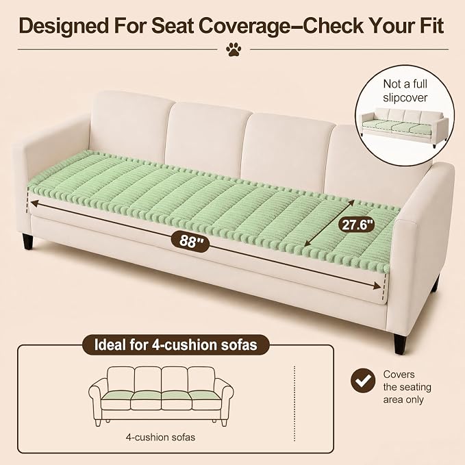 decorUhome Couch Cover for Dogs, Non Slip Fuzzy Thick Pet Sofa Protector | Pet Friendly, Machine Washable, Fits 4-Cushion Sofa, Protects Against Pet Hair, Scratches & Daily Messes, Green, 27.6" x 88" - Image 10