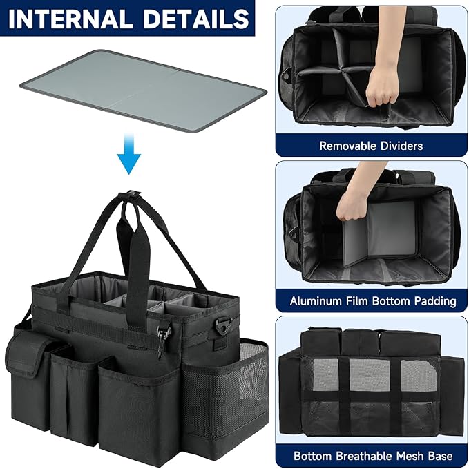 Cleaning Caddy,Cleaning Bag for Housekeepers,Cleaning Supplies Organizer with Handle,Black - Image 2
