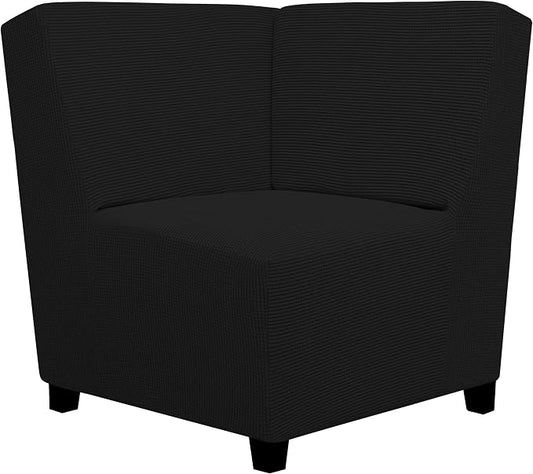 Easy-Going Stretch Soft Sectional Corner Sofa Couch Slipcover Black | 1-Piece Sofa Cover Furniture Protector with Bottom For Kids, Pet, Spandex Jacquard Machine Washable for Living Room by Easy-Going