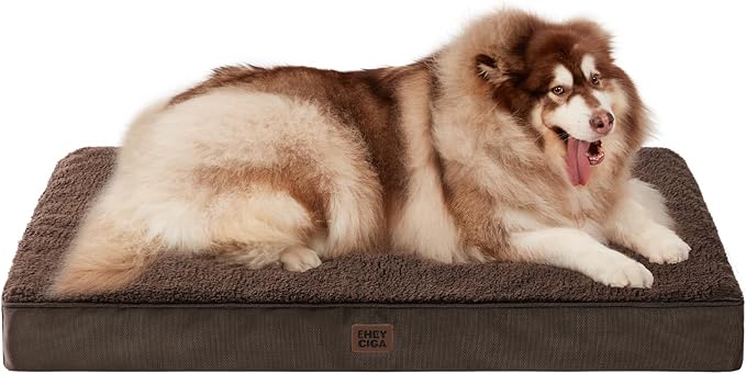 EHEYCIGA Orthopedic Dog Bed Large with Removable Washable Cover, 50IN Brown | Egg Crate Foam Support, Durable Oxford fabric, Non-Slip Bottom, Machine Washable, Soft Waterproof Plush Pet Bed Mat For Crate by EHEYCIGA