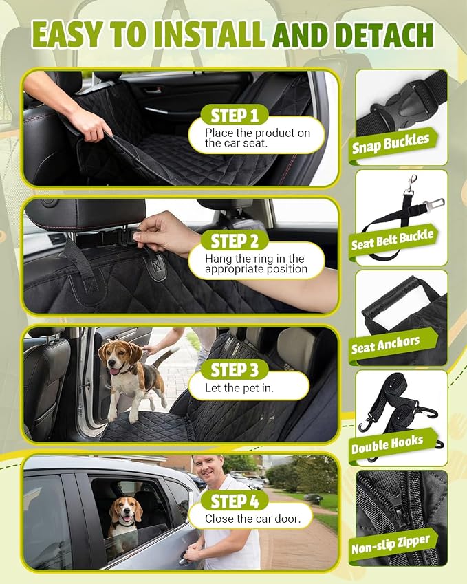 Victoper Dog Car Seat Cover, 600D Heavy Dute Car Seat Cover for Dogs Pets, 100% Waterproof Anti-Scratch Nonslip Dog Hammock for Cars, Seat Covers Protector with Seatbelt for Sedan SUV Truck XL Black - Image 6