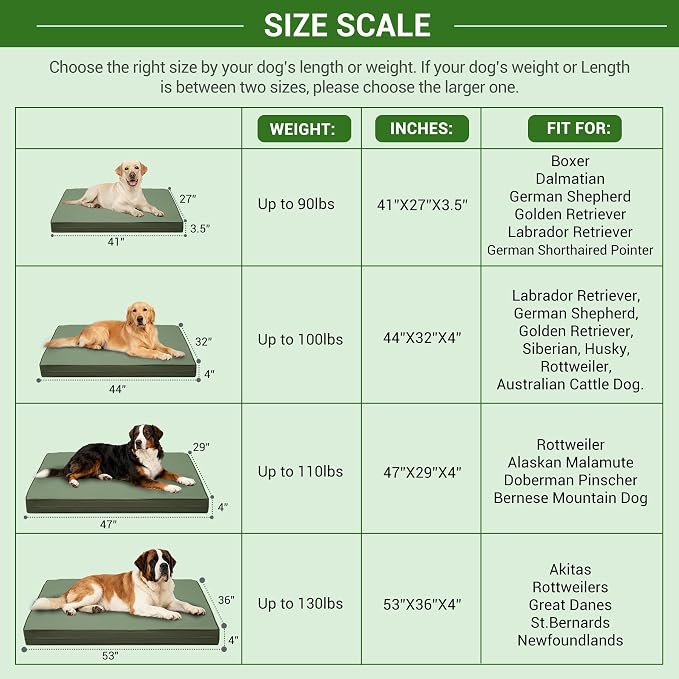 Vonabem Outdoor Dog Bed Waterproof Washable, XL Large Dogs Crate Pad 42 inch, Wipeable Leather Pet beds, Foam Anti-Slip Kennel Pads with Removable Cover Reversible, 41"x27" Green - Image 8