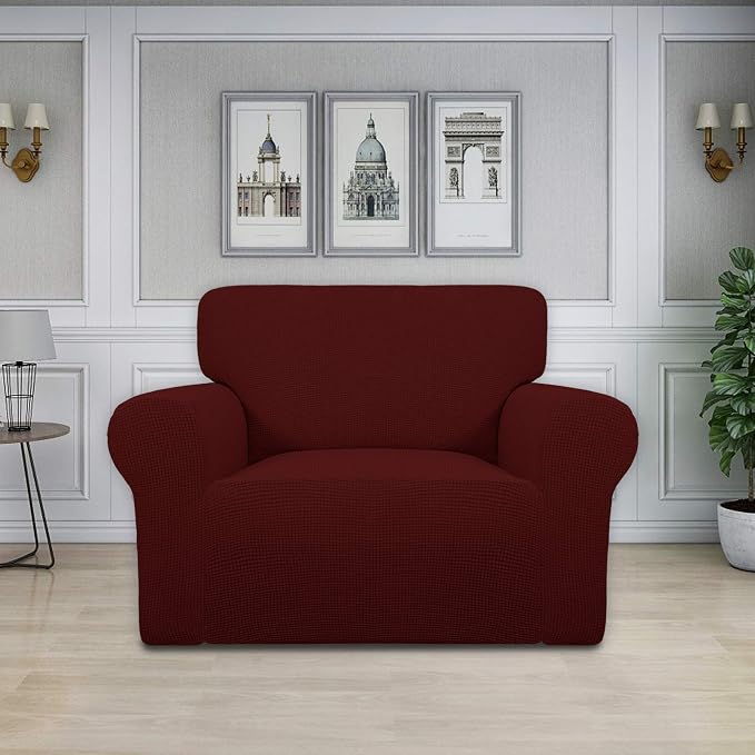 Easy-Going Stretch Oversized Chair Slipcover with Arm Washable Wine | 1-Piece Large chair covers armchair Furniture Protector for Living Room chair and a half cover Soft For Kids, Pet. - Image 2