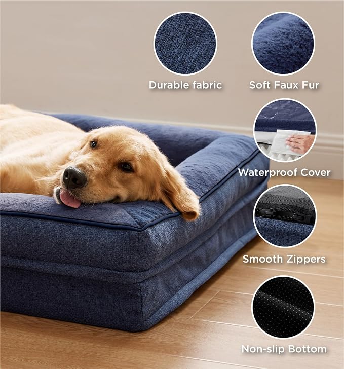 Made4pet Dog Bed Orthopedic, Dog Sofa for Small Dogs Supportive Foam Pet Cushions Bed with Washable Removable Cover, Egg-Crate Foam, Waterproof Lining Bottom, Blue, 30 * 20 * 6.5 Inch - Image 5