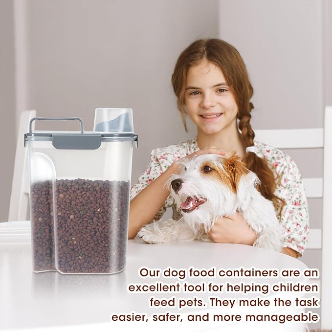 TBMax 2 Pack Cat Dog Food Storage Containers 10 to 14 Lbs, Portable Travel Pet Container Dispenser with Easy-Pouring Spout & Cup, Airtight Bird Seed Container Dog Treat Storage Bin - Image 4