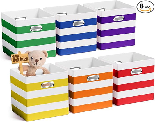 CroBlissful 13 Inch 6 Pack Fabric Storage Cubes with Metal Handles, Back to School Collapsible Organizer Bins for Classroom, Closet, Student Room, Toys and School Supplies (Dark Color) by CroBlissful