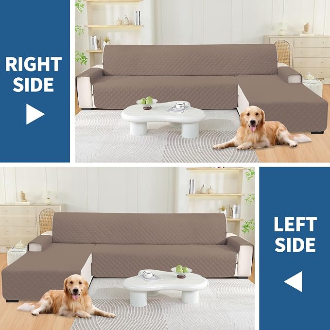 Waterproof Sectional Couch Covers for Dogs, Reversible L Shaped Couch Cover, Chaise Lounge Cover for Sectional Sofa, Sofa Covers Washable Sectional for Pets Dog Cat (Small, Light Brown) - Image 5