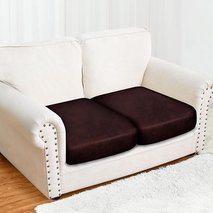 molasofa Leather Look Couch Cushion Covers, Stretch Sofa Cushion Covers for Sectional Armchair Loveseat Protector,Replacement Seat Cushion Slipcovers, Machine Washable (2 Cushion Loveseat, Red) - Image 4
