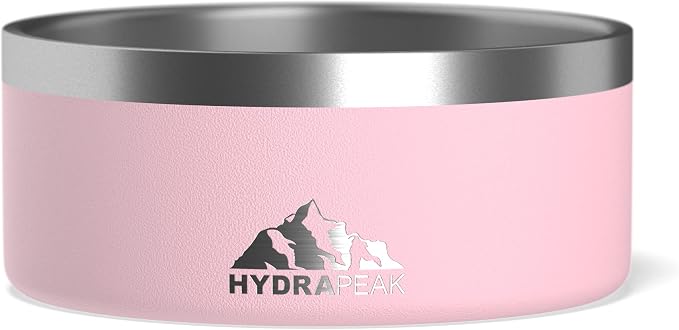 Hydrapeak Dog Bowl; Non Slip Stainless Steel; Water and Food Dish; Large Sized and Small Dogs; 32oz 64oz; Multiple Sizes; 4 Cup | Pink by HYDRAPEAK