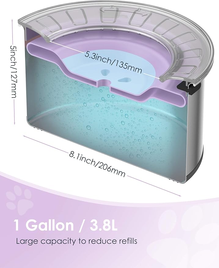 Heouvo 1 Gallon No Spill Dog Water Bowl with Slow Drinking Disk(Purple) | Splash-Proof Lid + Stainless Steel Bowl/Rubber Bottom/Slobber Stopper Water Bowl for Large Sloppy Messy Drinkers Reduce Mess - Image 2