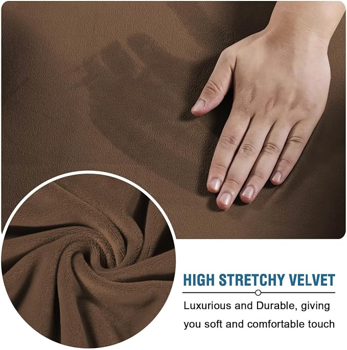 H.VERSAILTEX Modern Velvet Plush 4 Piece High Stretch Sofa Slipcover Sofa Cover Furniture Protector Form Fit Luxury Velvet Sofa Cover for 3 Cushion Couch Width Up to 90 Inch (Sofa, Caramel Cafe) - Image 4