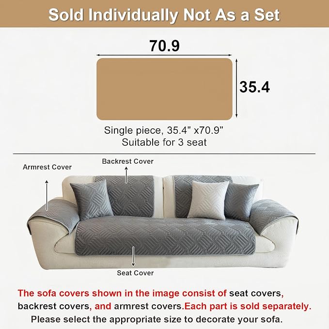 Velvet Sectional Couch Covers for Sofa Washable(35.4"x70.9") | Soft No Shedding Dark Grey Couch Covers, Sofa Cover for 3 Cushion, Pet Friendly Non Slip Couch Protector Cover for Dogs - Image 2