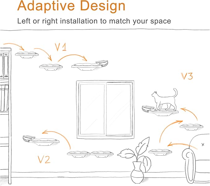 Wall Mounted Cat Shelves with Elevated Ceramic Feeding Station–Scandinavian Floating Design, Solid Plywood, Two Climbing Steps with Cotton Mats, Modern Cat Wall Furniture Set 300 ml Bowls - Image 6