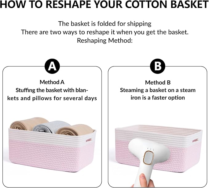 MiniArk Large Storage Baskets for Organizing, 17 x 13 x 7.5” Closet Shelf Baskets for Clothes Blanket Towels, Baby Nursery, Toy Bins Box, Woven Rope Baskets, 4 Packs Woven Pink - Image 7
