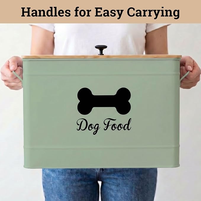 Metal Dog Food Container 15-20 lbs w/ Airtight Bamboo Lid, 70 Cup Capacity | Pet Jar For Dogs up to 100lbs, Airtight Bamboo Lid, Sturdy Comfortable Metal Handle, Powder Coated Iron, Kibble Storage Bin - Image 8