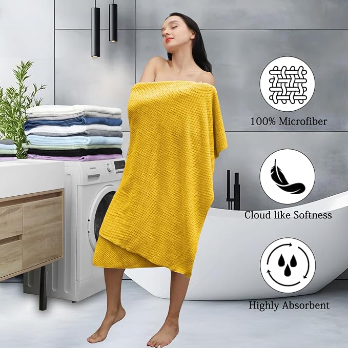 Hailea 8-Piece Yellow Bath Towels Set,2 Oversized Large Bath Towels Sheet,2 Hand Towels and 4 Washcloths - 600 GSM Soft Luxury Towel Set,Highly Absorbent Quick Dry Towel for Bathroom,Hotel and Spa - Image 3
