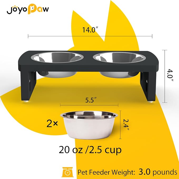Elevated Dog Bowls, Bamboo Raised Dog Bowl for Small Dogs & Cats, with 2 Stainless Steel Bowls (4'' Tall-20oz Bowl, Black) - Image 2