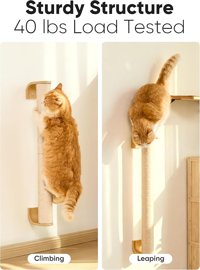 FUKUMARU Cat Wall Scratcher, 28" Kitten Scratching Post | Natural Sisal Pole, Wall Mounted Climbing Tree for Indoor Cats - Image 3