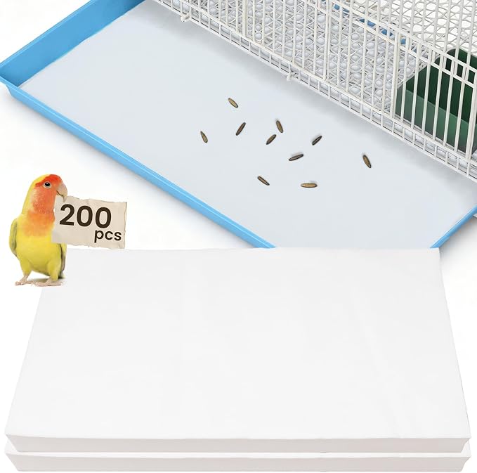 17.7x13.8in Bird Cage Liners - 200 Sheets Pre-Cut Disposable Cage Tray Liners, High Absorbent Non-Woven Pads for Parrots, Cockatiels and Small Animals by BREENHILL