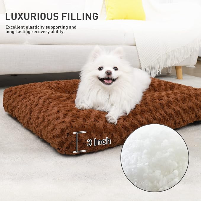 KSIIA Washable Dog Bed Deluxe Plush Dog Crate Beds Comfy Kennel Pad Anti-Slip Pet Sleeping Mat for Large, Jumbo, Medium, Small Dogs Breeds, 23" x 18", Brown - Image 3