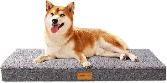 Patas Lague Orthopedic Large Dog Bed Washable Pet Sofa Mat 36''X24'' Grey | Egg-Crate Foam Dog Couch For Large Sized Dogs, Waterproof Removable Cover, Soft Pet Crate Bed With Nonskid Bottom by PatasLague