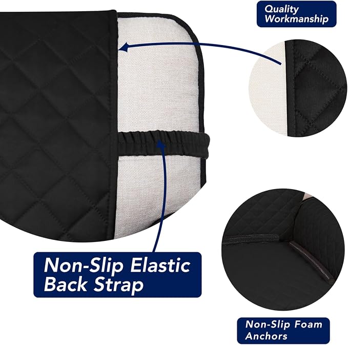 PureFit Reversible Quilted Couch Covers for Dogs Loveseat Sofa Cover 54" | Black/Black, Water Resistant Couch Protector, Washable Pet Couch Cover with Non Slip and Elastic Straps For Kids - Image 3