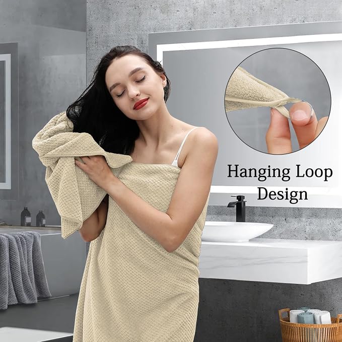 Extra Large Bath Towels Set 35x70 Inches - Beige Luxury 600 GSM Oversized Bath Sheet Towel,Ultra Soft Microfiber - Quick Dry,Highly Absorbent Shower Towels Spa Hotel Bathroom Towel Set (4-Pack) - Image 7