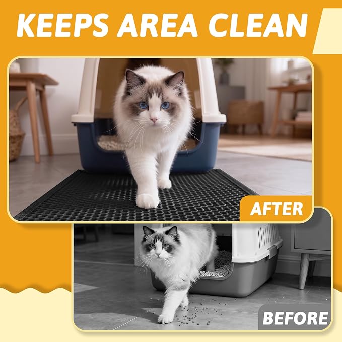 Pieviev Cat Litter Mat Double Layer Waterproof Urine Proof Trapping Mat 1 Pack (Black, 24x15 Inch (Pack of 1)) | Honeycomb Design Catches Scattered Particles to Stop Tracking, Urineproof Base Protects Floors, Easy to Clean - Image 5
