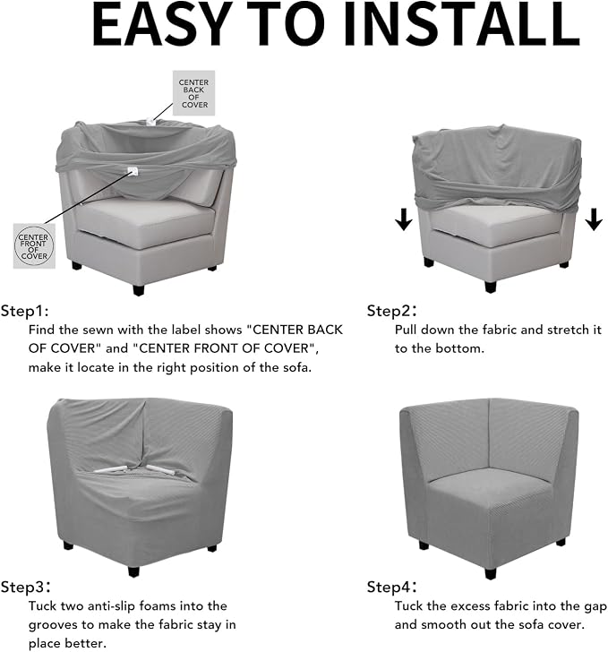 Easy-Going Stretch Soft Sectional Corner Sofa Couch Slipcover Light Gray | 1-Piece Sofa Cover Furniture Protector with Bottom For Kids, Pet, Spandex Jacquard Machine Washable for Living Room - Image 5