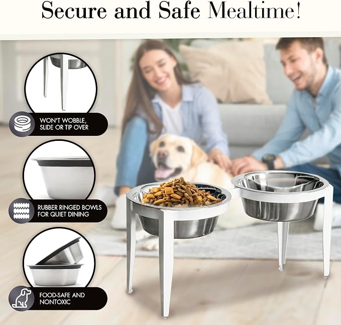 NMN Designs Vision Elevated Double Diner - 10" White - Metal Dog Bowl Stand for Large and XL Dogs, Raised Feeder Station, Wrought Iron, Outdoor/Indoor Pet Bowl, Best for Tall Dogs, Dog Feeding Station - Image 5