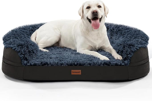 Fluffy Calming Jumbo Orthopedic Dog Beds for Extra Large Dogs, Supportive Dog Sofa Bed with 3.7 inch 28D Egg-Crate Foam, Removable Washable Plush Cover, Waterproof Lining, 48’’,Brown by iweepet