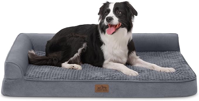 COZY KISS Orthopedic Dog Bed for Large Size Dog, XL Dogs Crate Bed, L Shaped Foam Anti-Slip Bottom Pet Cat Sofa with Washable Removable Cover, Suitable for Pet Up to 100 lbs, 42x30x7.5 inch, Grey by COZYKISS