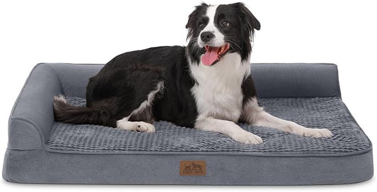 COZY KISS Orthopedic Dog Bed for Large Size Dog, XL Dogs Crate Bed, L Shaped Foam Anti-Slip Bottom Pet Cat Sofa with Washable Removable Cover, Suitable for Pet Up to 100 lbs, 42x30x7.5 inch, Grey by COZYKISS