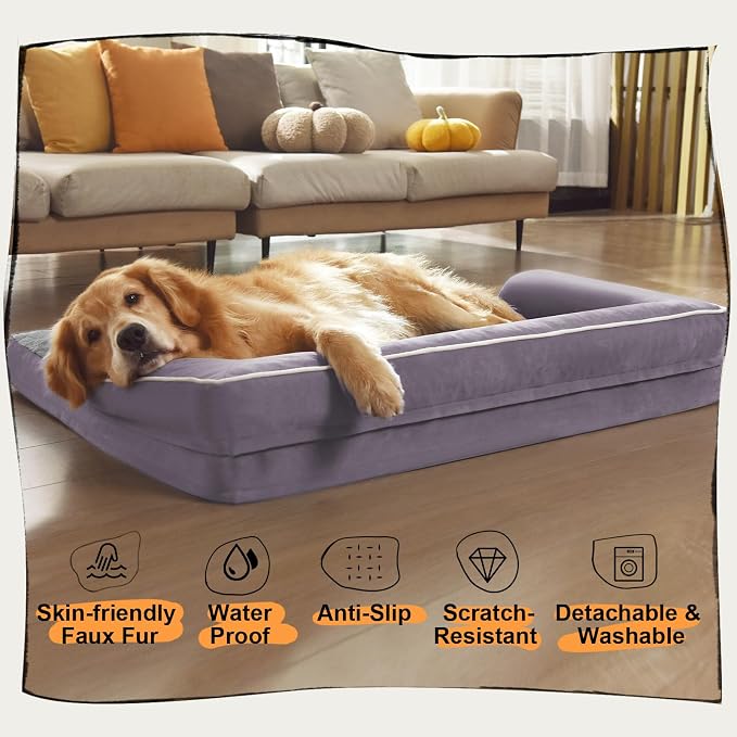 MEKIY Orthopedic Waterproof Dog Bed with Bolster for Extra Large Size Dogs | Pillow Support for Neck Relief, Egg Crate Foam, Waterproof Liner, Anti-Slip Bottom, Removable Bolster Cover, 48 x 33 Inch - Image 6