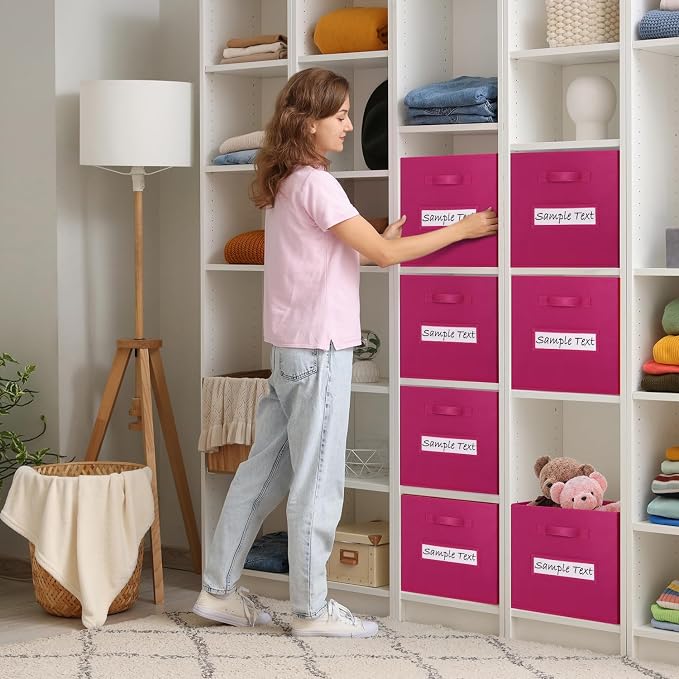 13x13 storage cube bins (Set of 10) Foldable Fabric storage cubes with 10 Labels Window Cards & a Pen,13 inch cube storage bins,Closet Organizers for Shelves,Cubby Organizer Boxes,Dark pink - Image 5