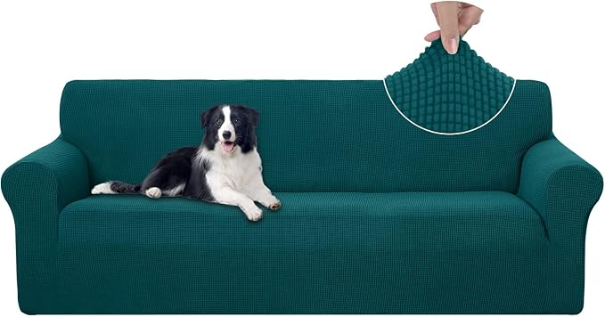 U-NICE HOME 4 Seater Stretch Couch Cover for 3 Cushion Sofa, Blue | 1-Piece Sofa cover, Washable, Pet friendly, Furniture protector, Polyester Spandex Jacquard fabric by U-NICEHOME