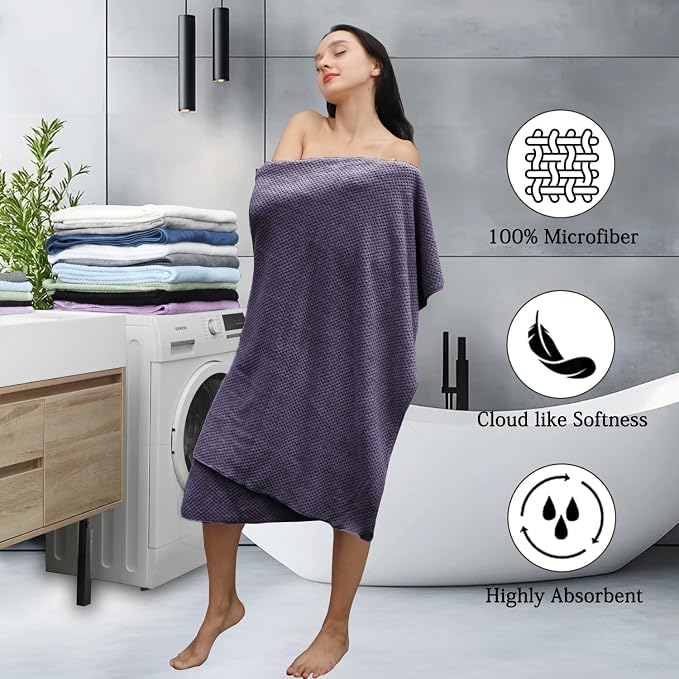 8-Piece Purplr Bath Towels Set,2 Oversized Large Bath Towels Sheet,2 Hand Towels and 4 Washcloths - 600 GSM Soft Luxury Towel Set,Highly Absorbent Quick Dry Towel Collection for Bathroom,Hotel and Spa - Image 3